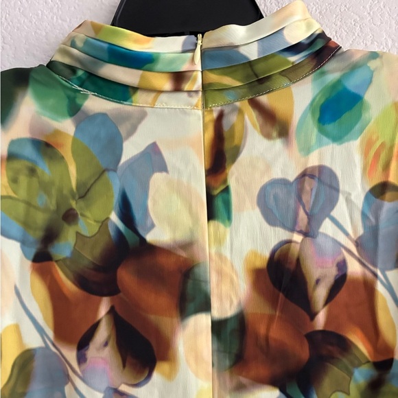 🆕Eloquii Satin Yellow and Green Sheath Dress with Bishop Sleeves 16🆕 - Picture 8 of 15